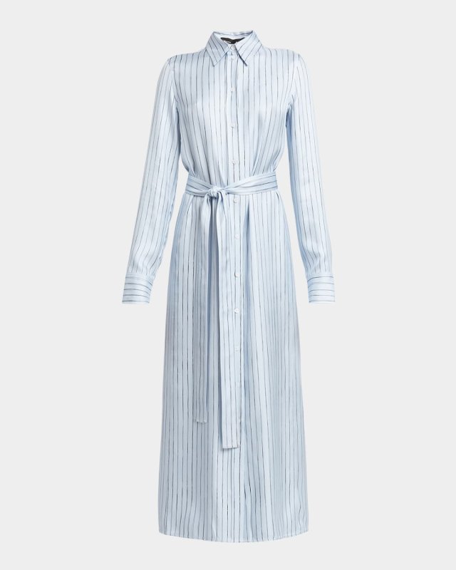 Hannah Stripe Silk Twill Ankle Dress
